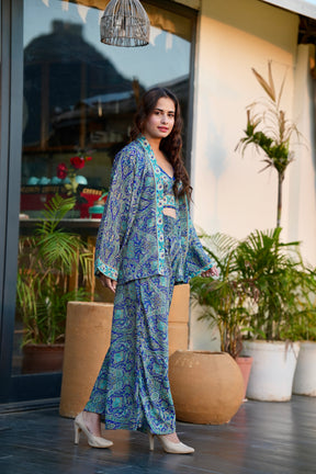 Boho Printed  Kimono Three Piece Set - Minty Fresh