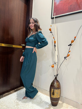 Puff Sleeves Top and Pant Set in Teal