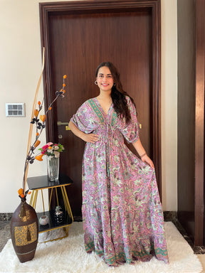 Balloon Pattern Boho Printed Maxi Dress in Pink
