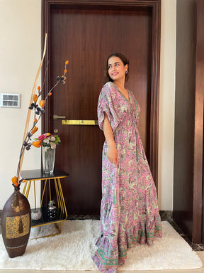 Balloon Pattern Boho Printed Maxi Dress in Pink