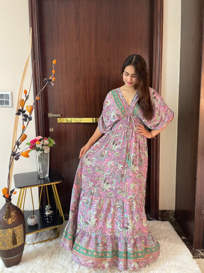 Balloon Pattern Boho Printed Maxi Dress in Pink