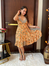 Ruffle Hem Boho Printed Short Dress in Orange