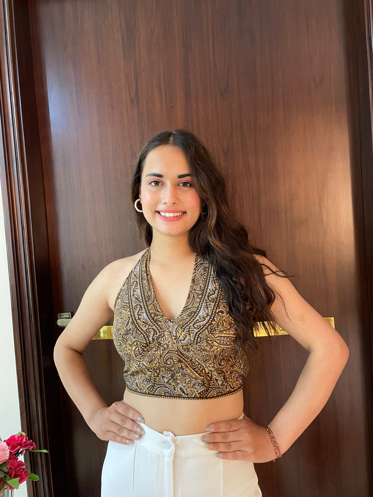 Boho Printed Halter Top  in Brown