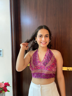 Boho Printed Halter Top  in Pink