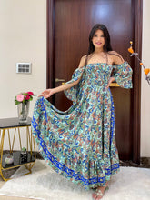 Off- Shoulder Boho Printed Maxi Dress - Seafoam Serenade