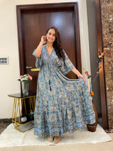 Kaftan pattern boho foil printed maxi dress Azure Earth Tones