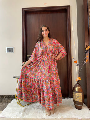 Kaftan pattern boho foil printed maxi dress in Sun-kissed Mirage