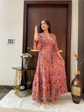Kaftan pattern boho foil printed maxi dress in Sun-kissed Mirage