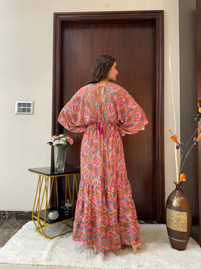 Kaftan pattern boho foil printed maxi dress in Sun-kissed Mirage