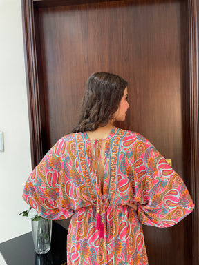 Kaftan pattern boho foil printed maxi dress in Sun-kissed Mirage