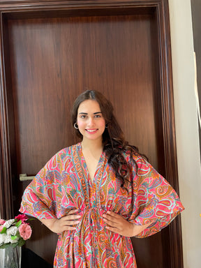 Kaftan pattern boho foil printed maxi dress in Sun-kissed Mirage