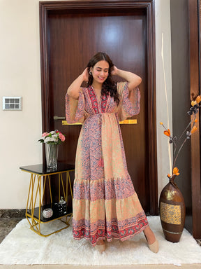 Kaftan pattern boho foil printed maxi dress Harvest Horizon