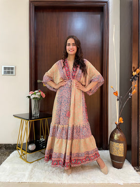 Kaftan pattern boho foil printed maxi dress Harvest Horizon