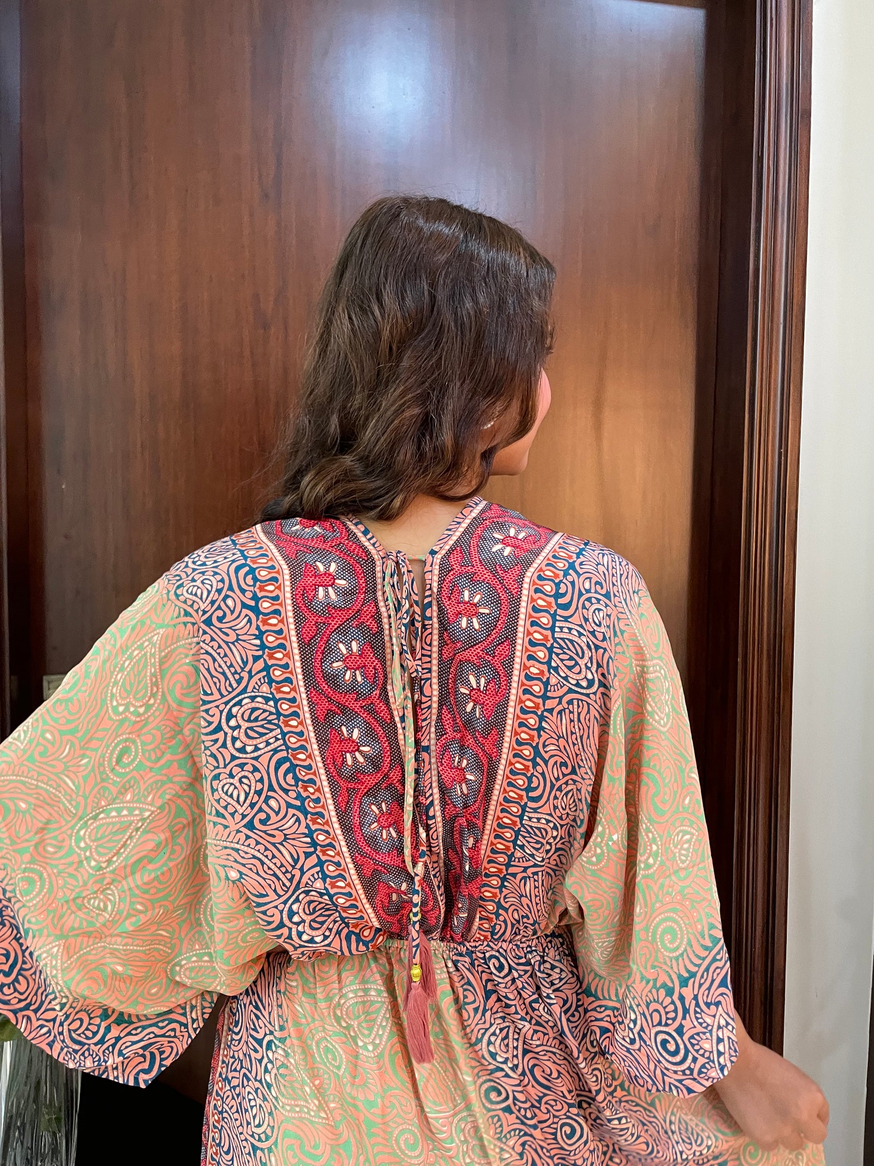 Kaftan pattern boho foil printed maxi dress Harvest Horizon
