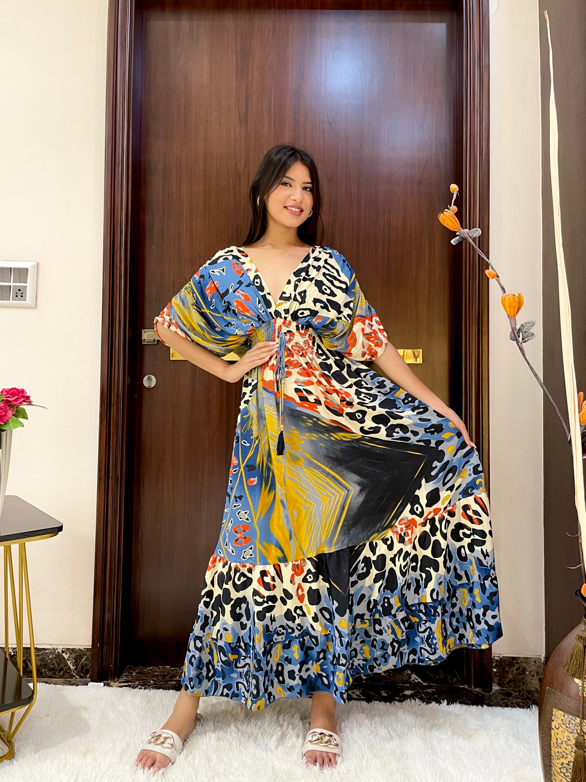 Balloon Pattern Boho Printed Maxi Dress - Golden Honey