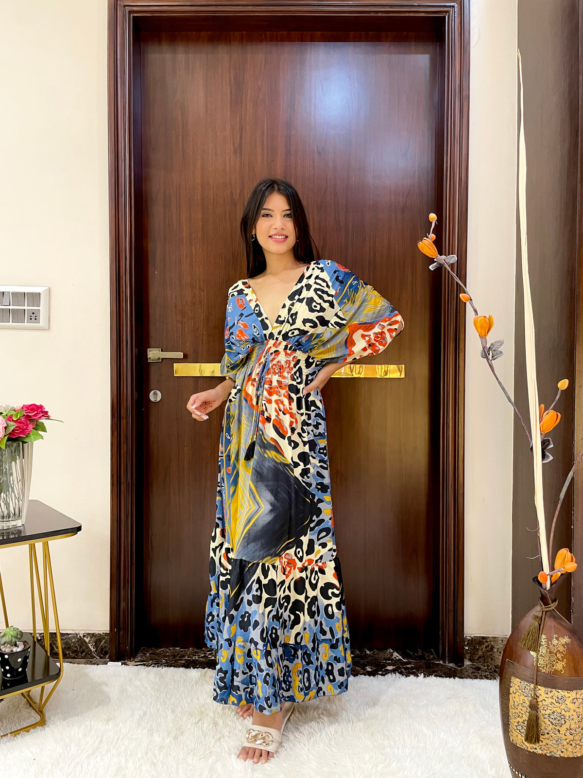 Balloon Pattern Boho Printed Maxi Dress - Golden Honey