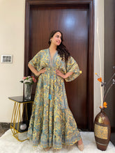Kaftan pattern boho foil printed maxi dress in Yellow