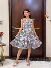 Flair Hem Boho Printed Short Dress - Pastel Pista
