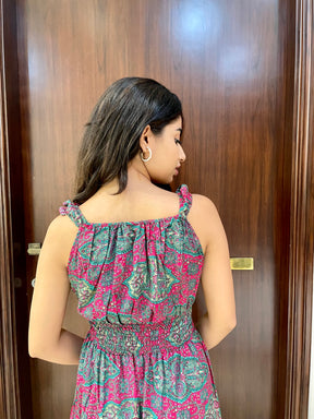 Flair Hem Boho Printed Short Dress - Enchanted Garden