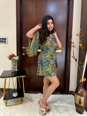 One Shoulder Boho Printed Short Dress- Peacock Patels SmisingBee