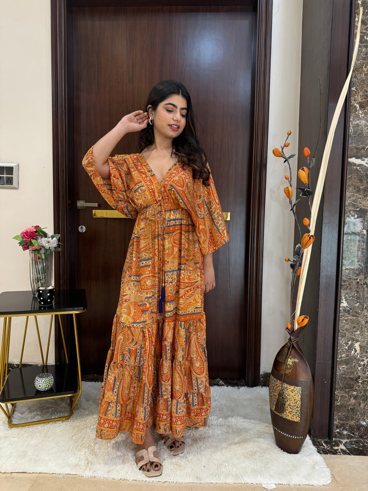 Kaftan pattern boho foil printed maxi dress - Sun Kissed SmisingBee