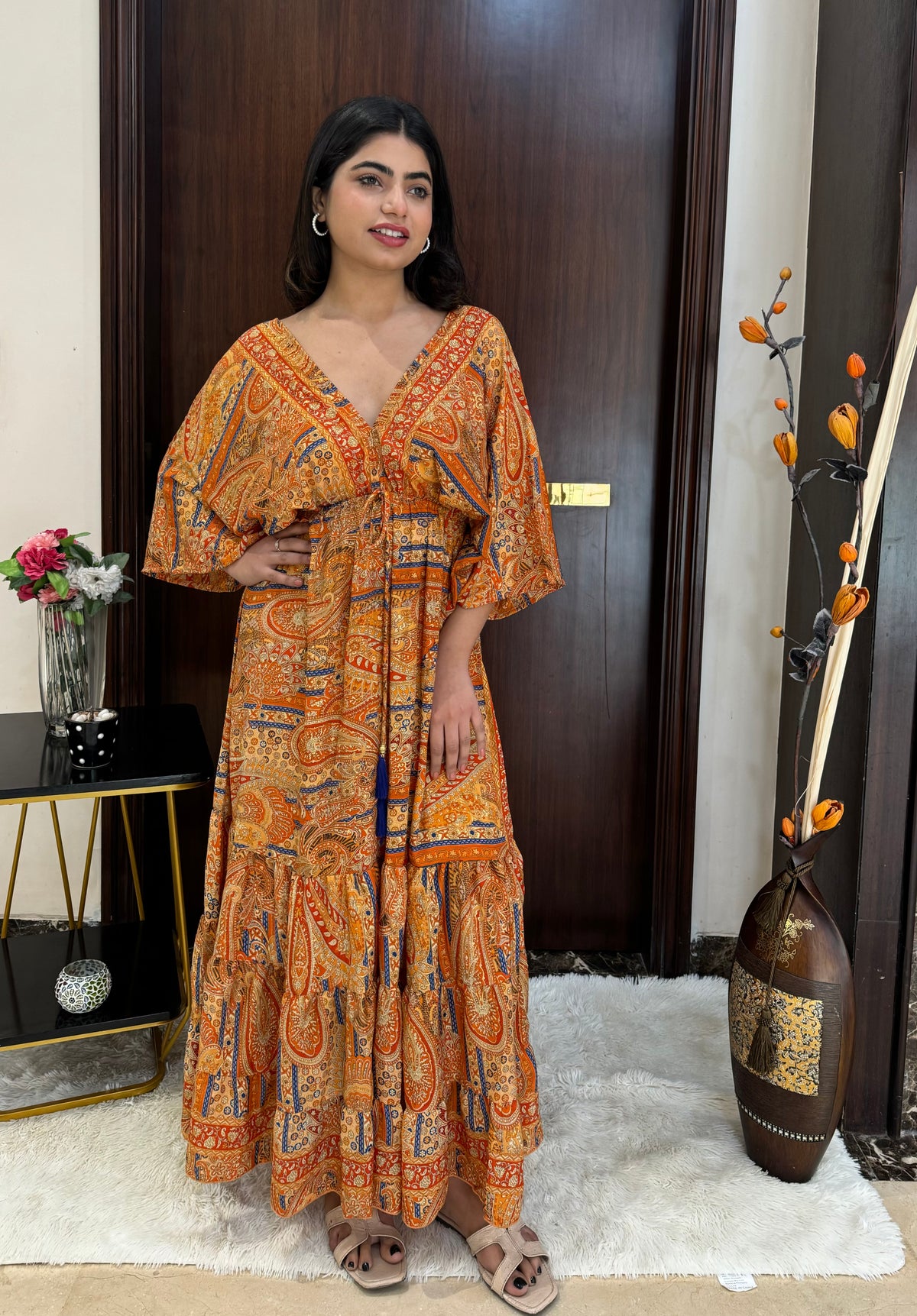 Kaftan pattern boho foil printed maxi dress - Sun Kissed SmisingBee