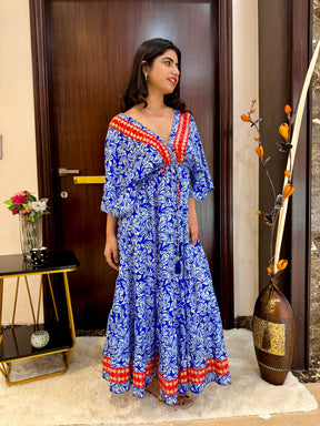Kaftan pattern boho foil printed maxi dress - Crisp Sky SmisingBee