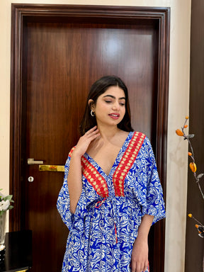 Kaftan pattern boho foil printed maxi dress - Crisp Sky SmisingBee