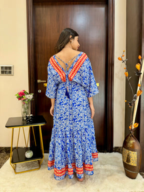 Kaftan pattern boho foil printed maxi dress - Crisp Sky SmisingBee