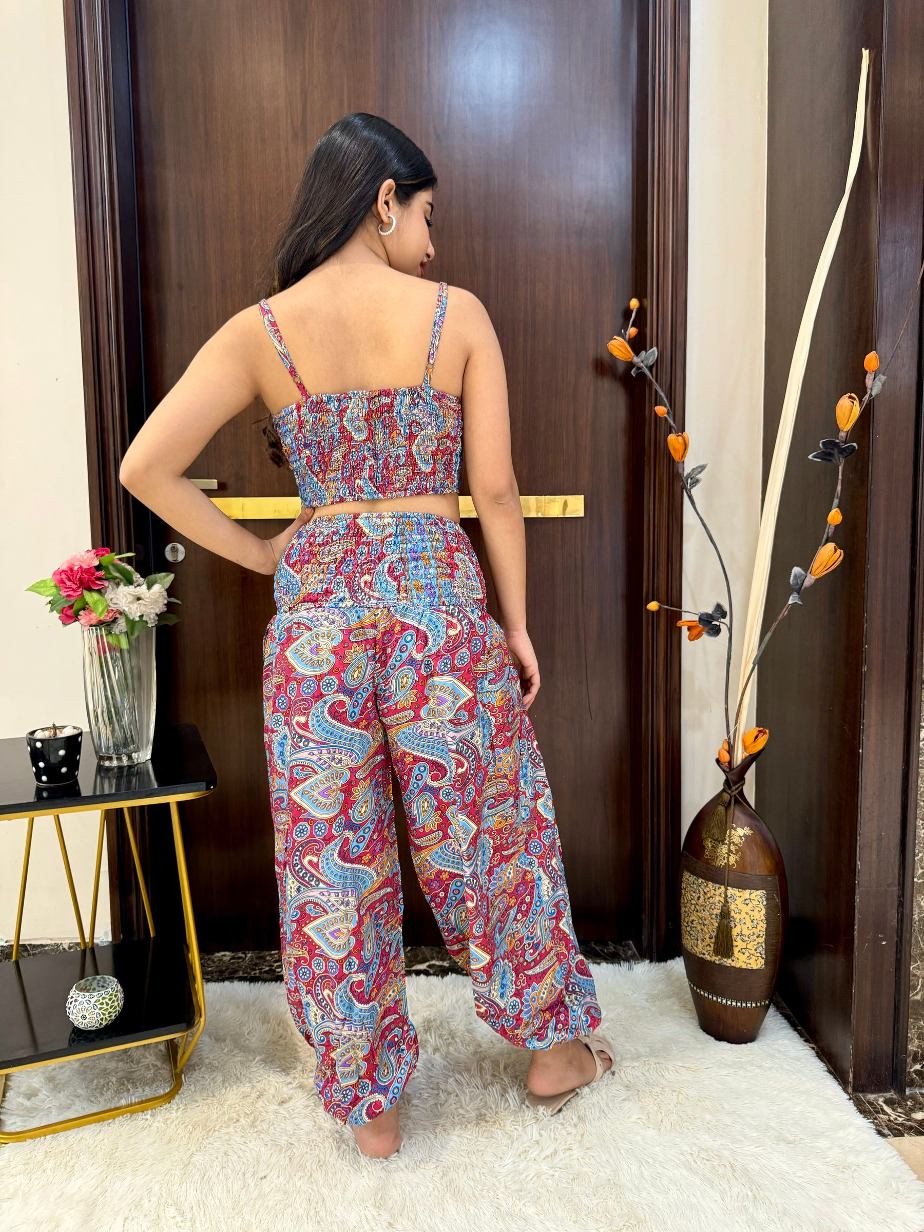 Boho Print Afghani Pant Coordinate Set (two pieces)- Scarlet Sky Duo
