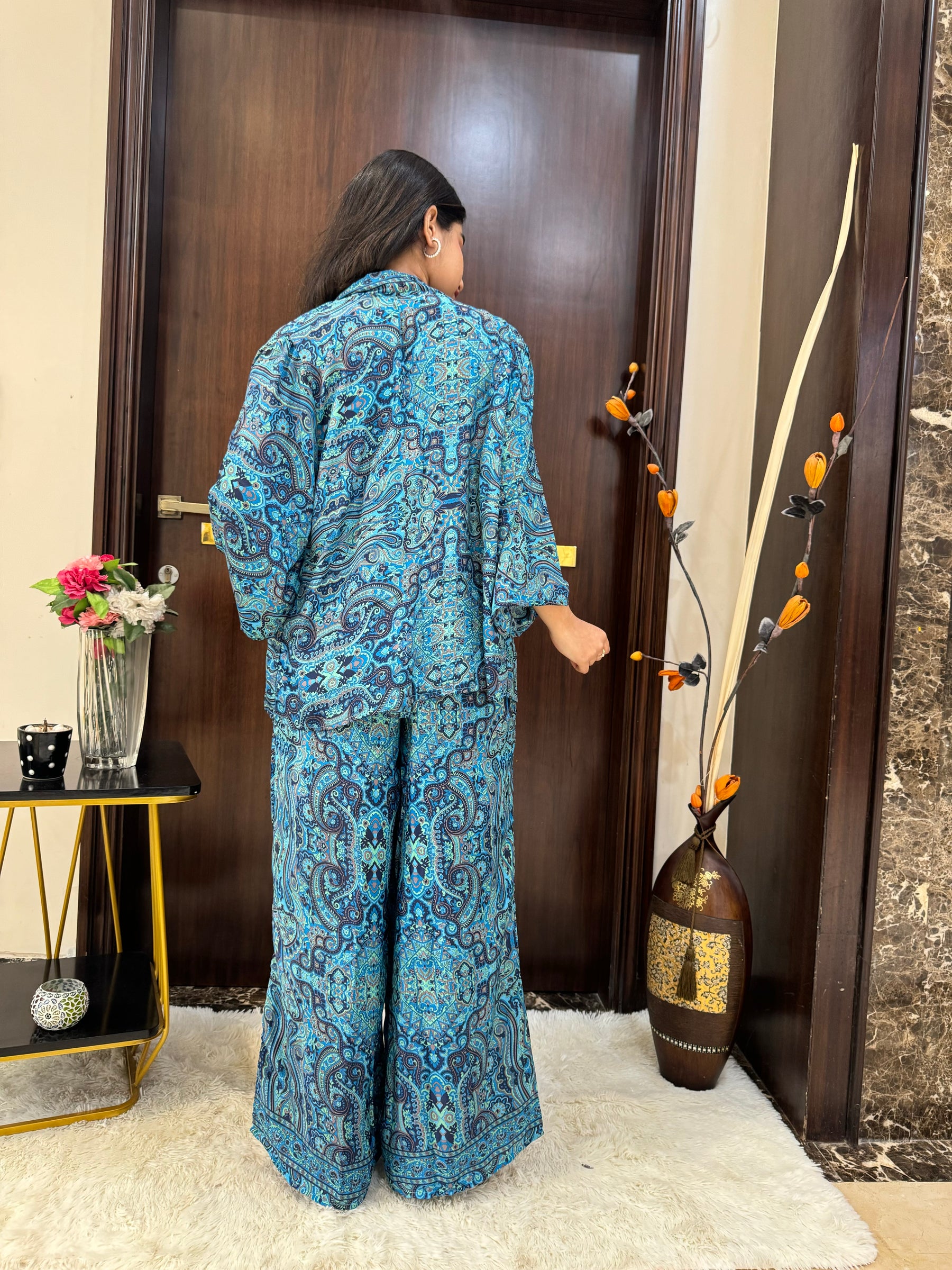 Boho Printed Bell Sleeves Kimono Coordinate Set - Blue Glory SmisingBee