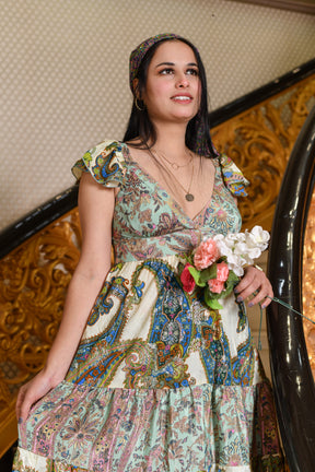 Foil Print Two Color Boho Maxi Dress