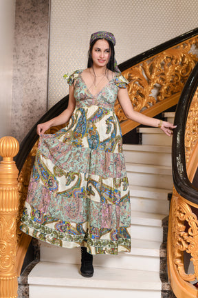 Foil Print Two Color Boho Maxi Dress