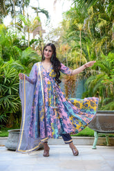 Multicolor floral Angrakha Kurta Set