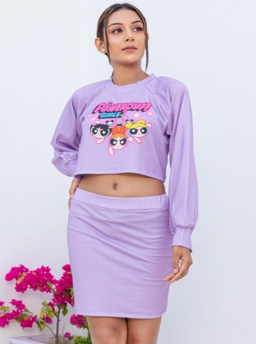 Smising Bee Power Puff Purple Crop Top