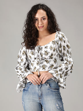 SmisingBee Ditsy Floral Knot Crop Top