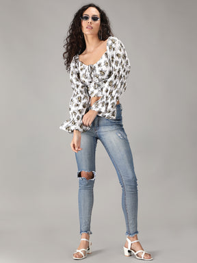 SmisingBee Ditsy Floral Knot Crop Top