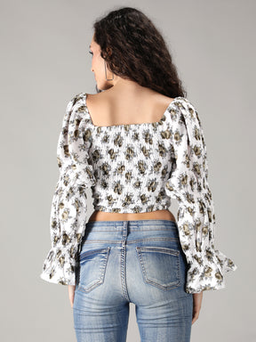 SmisingBee Ditsy Floral Knot Crop Top