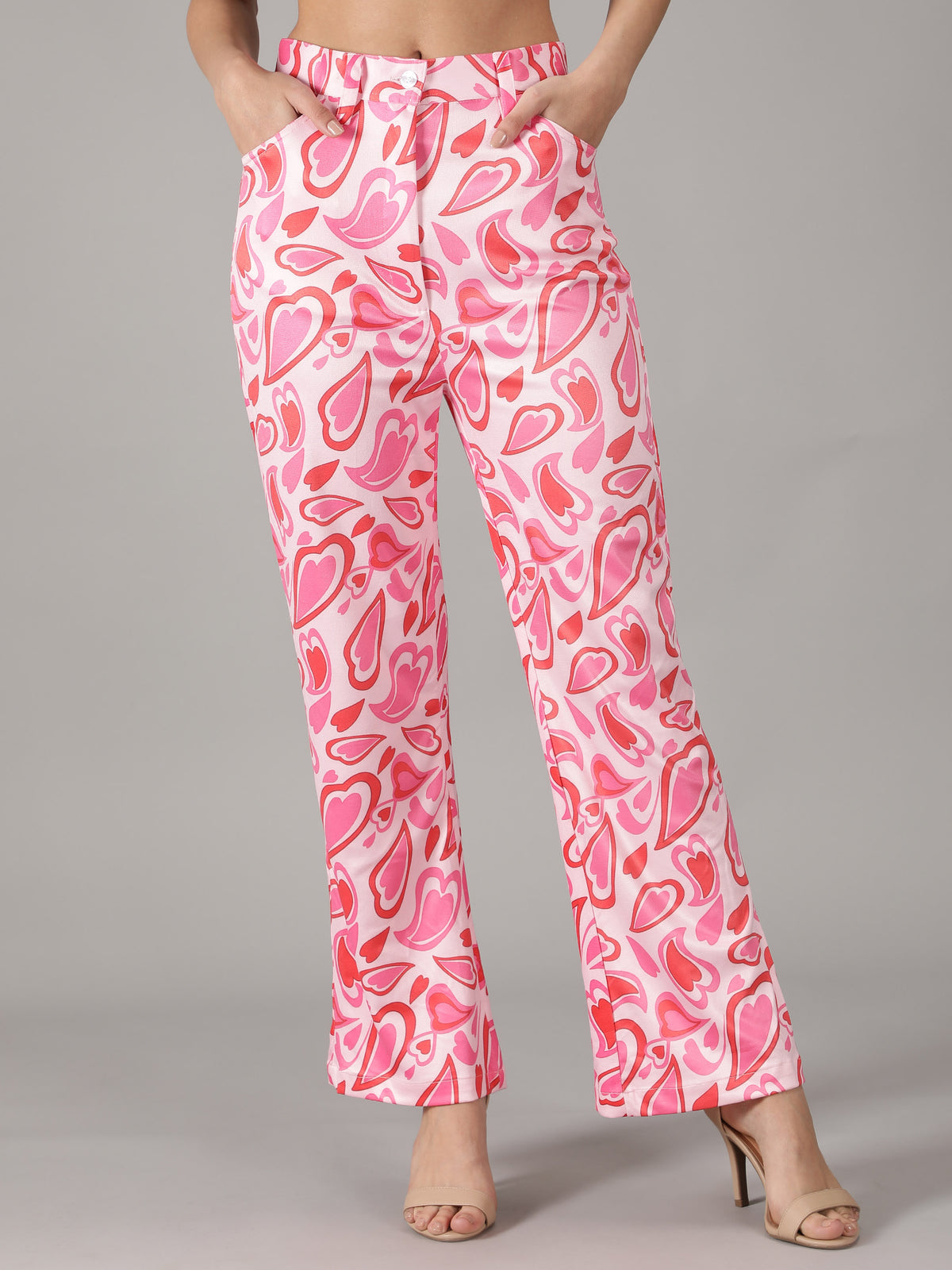 SmisingBee Heart Print Flare Leg Pants