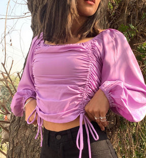 Smisingbee Purple Ruched Crop Top