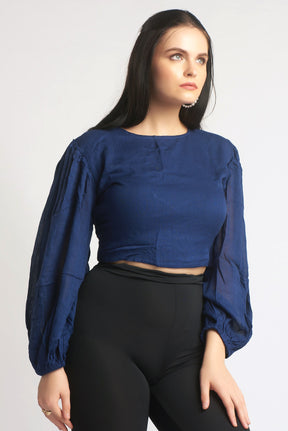 Smisingbee Balloon Sleeves criss cross back Crop top