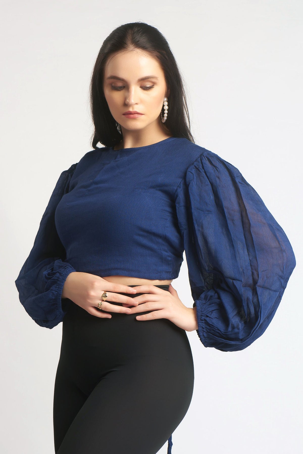 Smisingbee Balloon Sleeves criss cross back Crop top