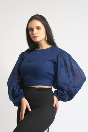 Smisingbee Balloon Sleeves criss cross back Crop top
