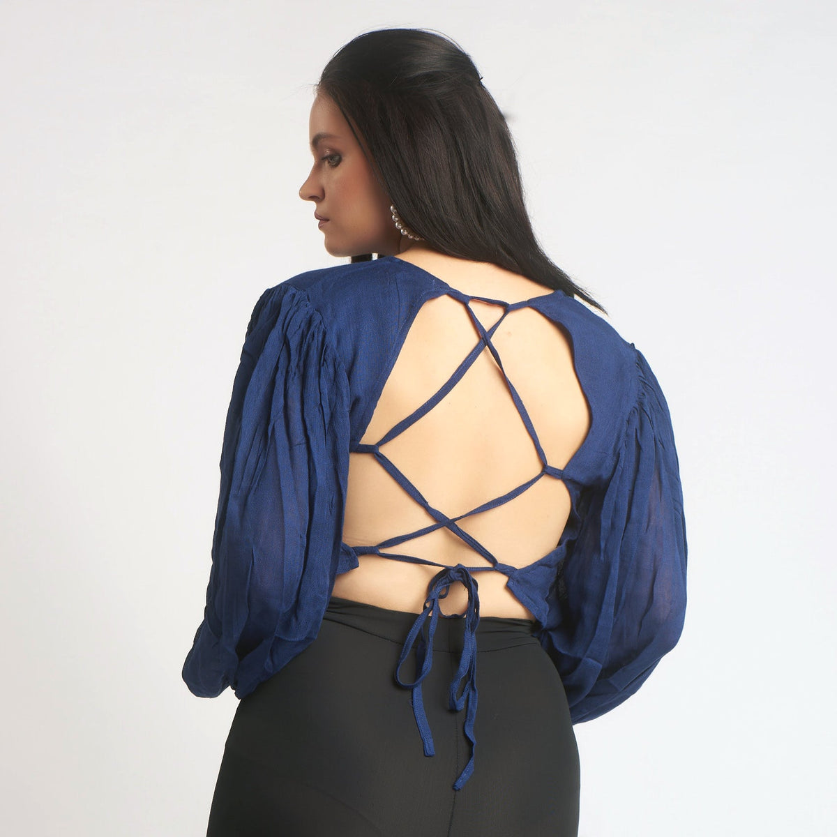 Smisingbee Balloon Sleeves criss cross back Crop top