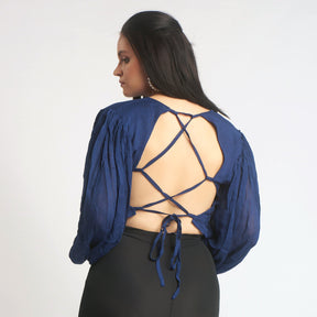 Smisingbee Balloon Sleeves criss cross back Crop top