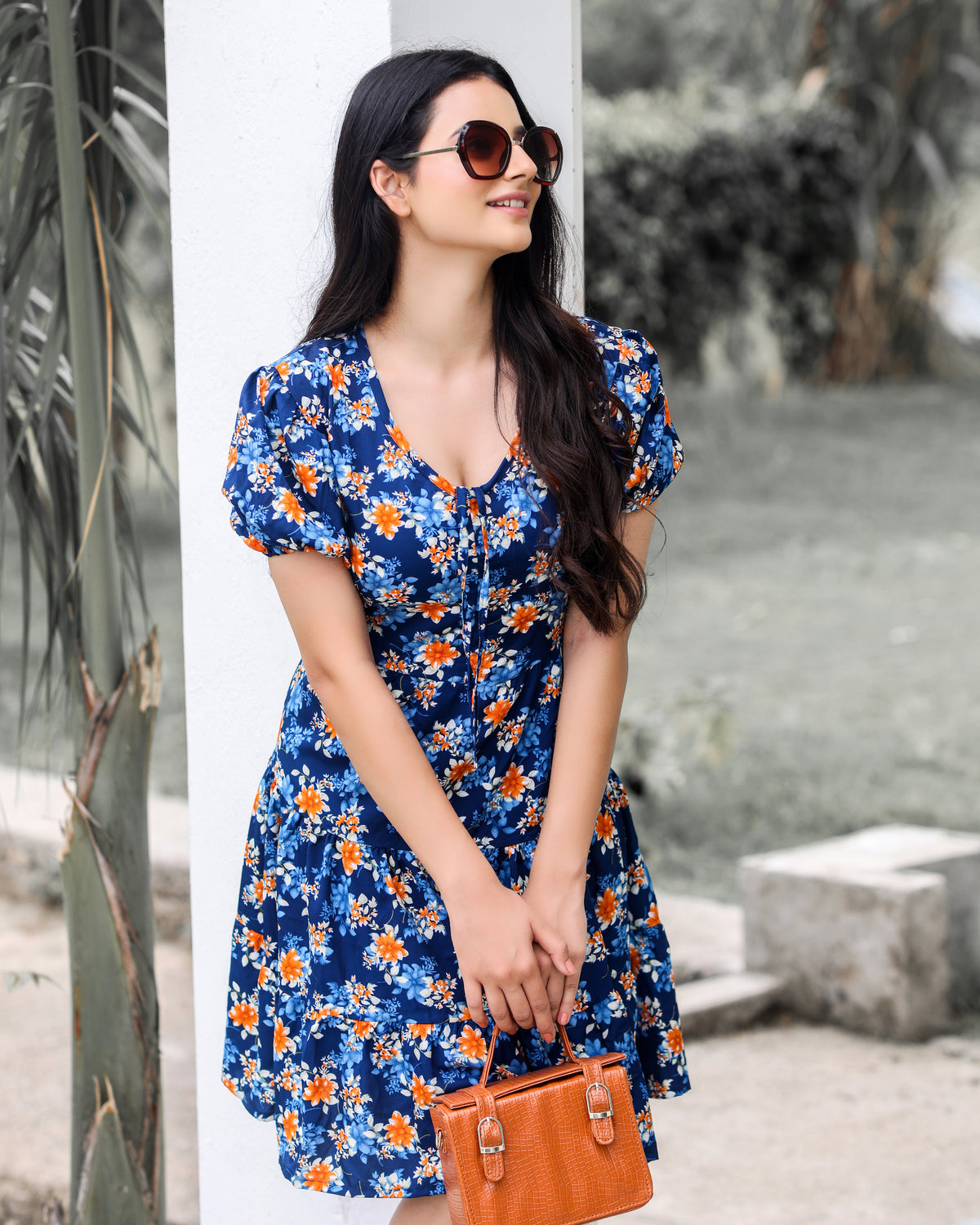 Ruffle Hem Floral Print Short Dress