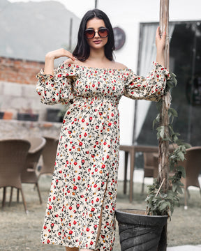 Elasticated Bust Side Slit Maxi Dress