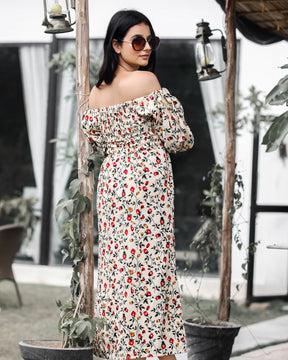 Elasticated Bust Side Slit Maxi Dress