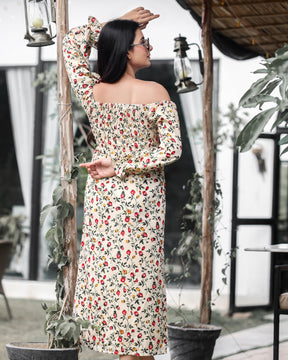 Elasticated Bust Side Slit Maxi Dress