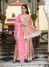 Peachy Pink Lurex Gota Work Sharara Set